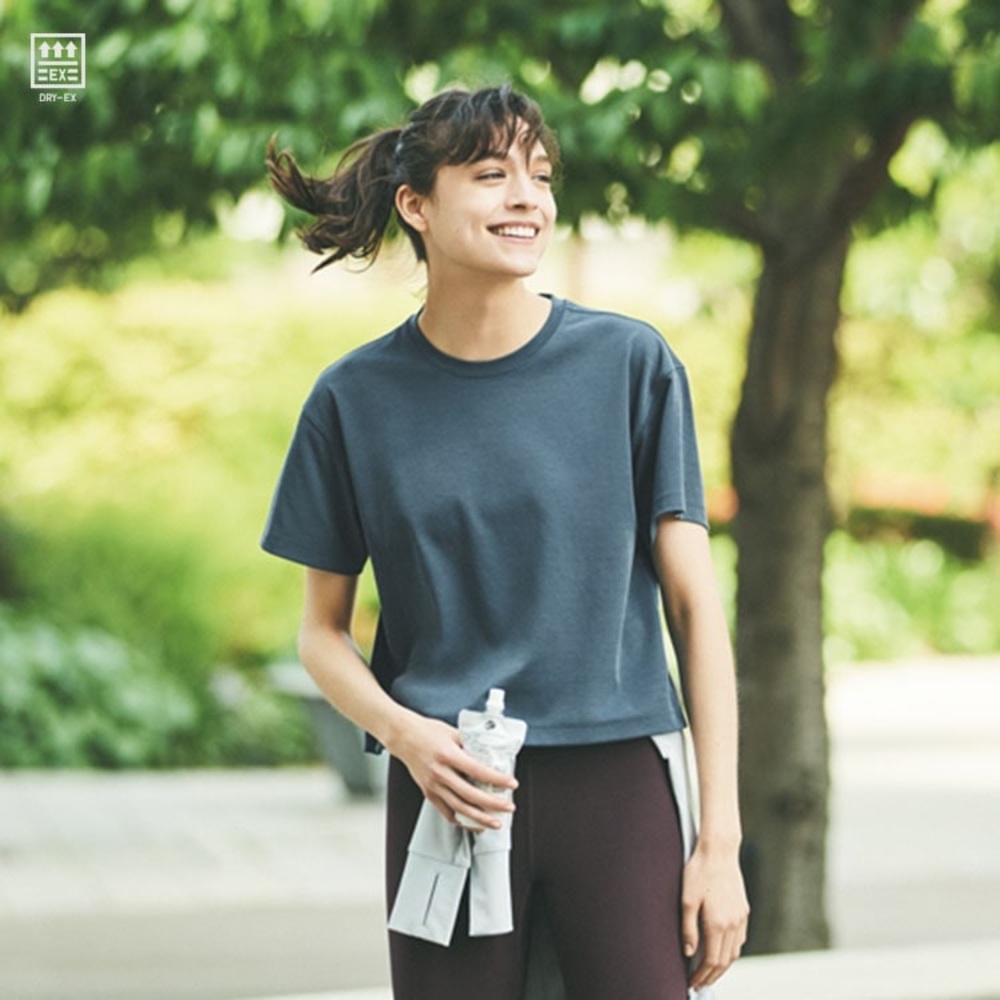 Uniqlo DRY-EX Cropped Crew Neck Short Sleeve T-Shirt blue Size XXL